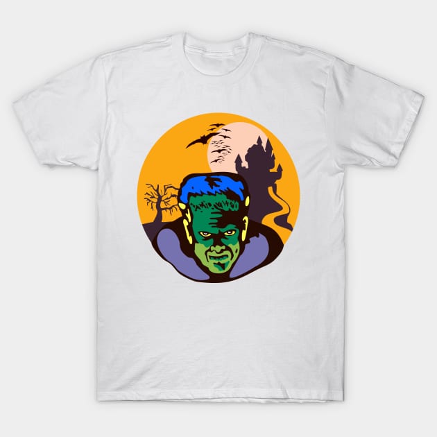 Frankenstein Haunted House Retro T-Shirt by retrovectors